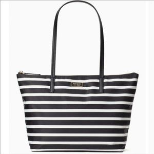Kate Spade Hayden Nylon Zip Top Tote Black Stripe